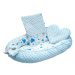 NEW BABY - Luxusní hnízdečko s polštářkem a peřinkou z Minky modrá srdíčka
