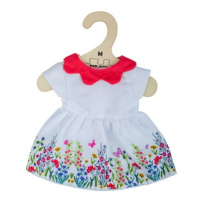 Bigjigs Toys Bílé květinové šaty s červeným límečkem pro panenku 34 cm