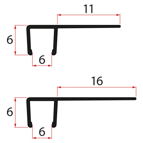 Gelco Set svislých těsnění pro sklo 6/6mm, 1900mm, černá