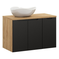 Comad Závěsná skříňka Luxor Black s deskou a umyvadlem 90 cm černá/dub olejovaný