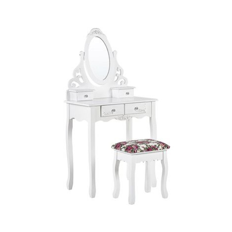 BELIANI 4 zásuvky oválné zrcadlo a bílá stolička AMOUR