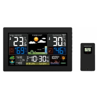 Solight meteostanice, extra velký barevný LCD, teplota, vlhkost, tlak, RCC, USB nabíjení, černá 