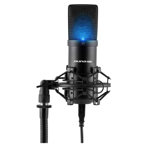 Auna Pro MIC-900B-LED, černý, studiový USB kondenzátorový mikrofon, ledvinová ch., LED