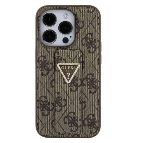 Pouzdro Guess pro iPhone 15 6.1 hnědé Grip Stand 4G Triangle Strass