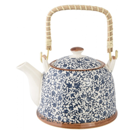 Keramická konvice na čaj se sítkem a motivem modrých větviček s lístky – 700 ml Clayre & Eef