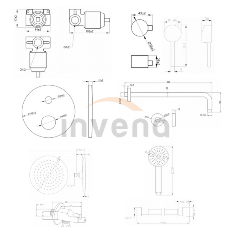 INVENA Podomítkový set 2-cestná nástěnná baterie DAFNI , round, number 14 BS-88-014-A