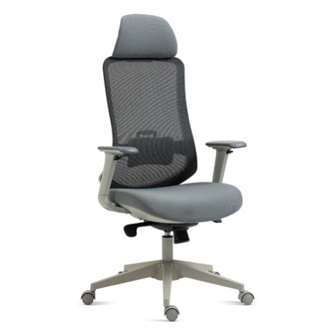 Kancelářská židle, šedý plast, šedá průžná látka a mesh, 4D područky, kolečka pro tvrdé podlahy, Autronic