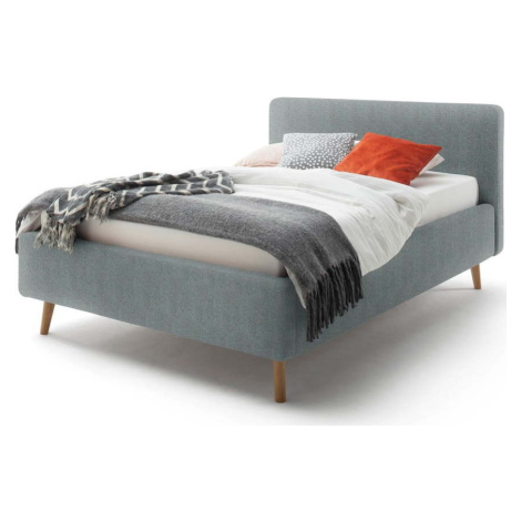 Modro-šedá čalouněná dvoulůžková postel s úložným prostorem a roštem 140x200 cm Mattis – Meise M Meise Möbel