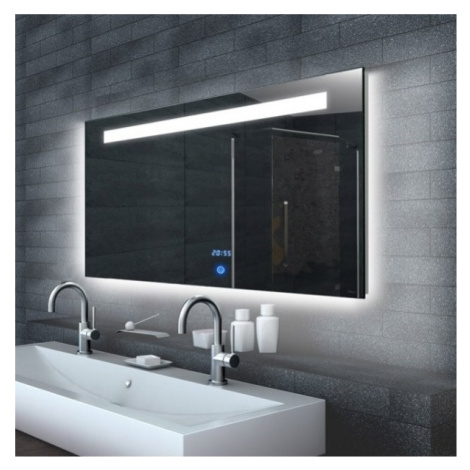 B-eco TIME 120 – zrcadlo 1200 x 650 mm do koupelny s LED osvětlením a hodinami (Malena)