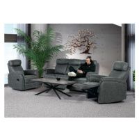 Relaxační sedačka 3+1+1, potah šedá látka v dekoru broušené kůže, funkce Relax I/II s aretací