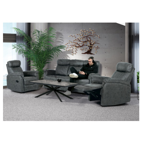Relaxační sedačka 3+1+1, potah šedá látka v dekoru broušené kůže, funkce Relax I/II s aretací Autronic