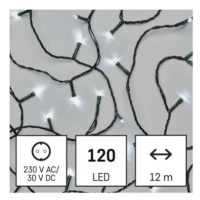 LED vánoční řetěz, 12 m, venkovní i vnitřní, studená bílá, programy