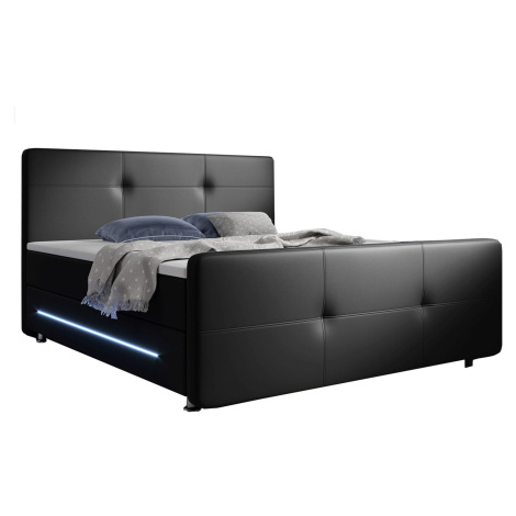 Juskys Pružinová postel Oakland 140 x 200 cm umělá kůže s matracemi v černé barvě