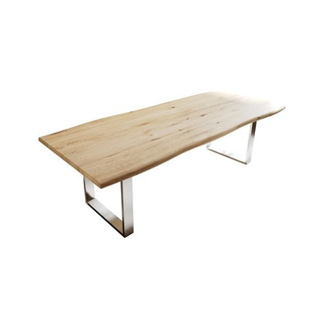 DELIFE Jídelní stůl Edge 200 × 100 cm přírodní dub nerezová ocel úzká nepravidelná hrana