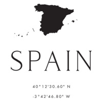 Mapa Spain map and coordinates, Blursbyai, (26.7 x 40 cm)