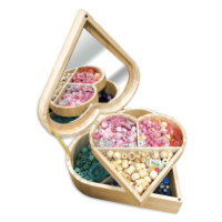 Korálky mnoha tvarů v dřevěné krabičce - Srdce