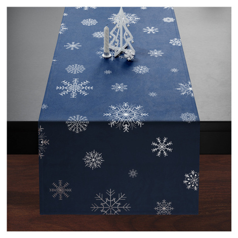 Vánoční ubrus - běhoun na stůl SNOWFLAKE tmavě modrá 40x140 cm Mybesthome