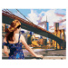 Diamantové malování - ŽENA U BROOKLYN BRIDGE V NEW YORKU Rozměr: 40x50 cm, Rámování: vypnuté plá