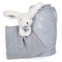 Deka pro nejmenší Bunny Happy Glossy Doudou et Compagnie s plyšovým zajíčkem na mazlení modrá 10