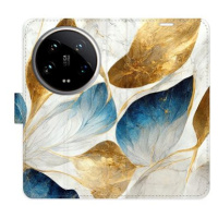 iSaprio Flip pouzdro GoldBlue Leaves pro Xiaomi 14 Ultra