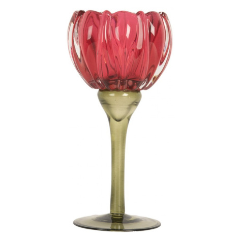 Červeno-zelená skleněná dekorace květina / svícen Arilies – 8x18 cm Clayre & Eef