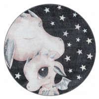 Dětský koberec Funny drak, růžový / šedý kruh
