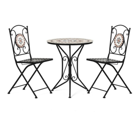 Zahradní set, stůl + 2 židle  MOSAICA –⁠⁠⁠⁠⁠⁠ keramická mozaika, černý matný lak Autronic