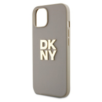 Zaní kryt DKNY PU Leather Stack Logo Wrist Strap pro Apple iPhone 14, béžová