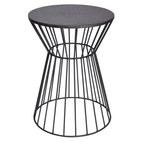 Estila Industriální kulatý příruční stolek Esme s designovou podstavou se siluetou přesýpacích h