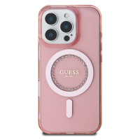 Zadní kryt Guess IML Rhinestones Ring MagSafe pro Apple iPhone 16 Pro Max, růžová