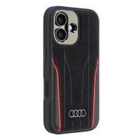 Pouzdro Audi pro iPhone 16 6.1 černo-červené Genuine Leather MagSafe