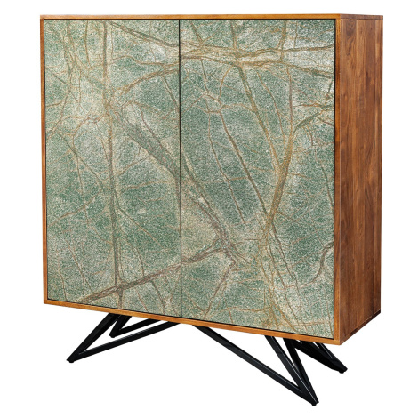 Estila Moderní art deco příborník Elentia z akáciového dřeva s mramorovým designem v zelené barv