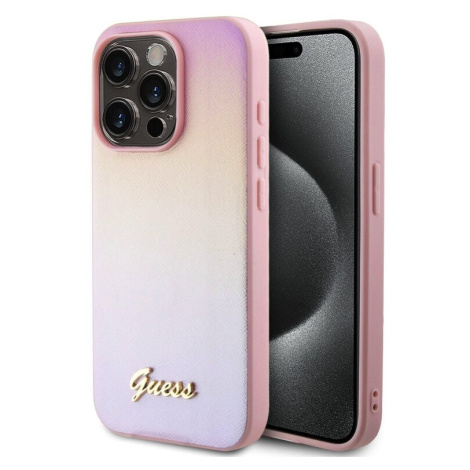Pouzdro Guess PU Leather Iridescent Metal Script zadní kryt Apple iPhone 15 PRO MAX Pink