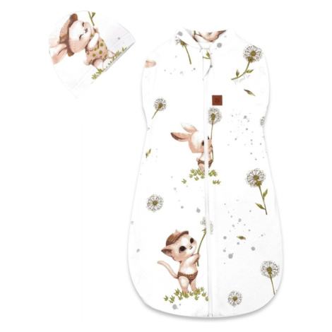 Miminu Spací vak, zavinovačka + čepička, Kocourek a pampeliška - bílá