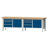 ANKE Dílenský stůl s šířkou 2800 mm, rámová konstrukce, 2 dveře, 8 zásuvek s plným výsuvem, desk