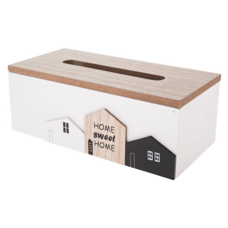 Dřevěný box na kapesníky Home town bílá, 24 x 12 x 9 cm