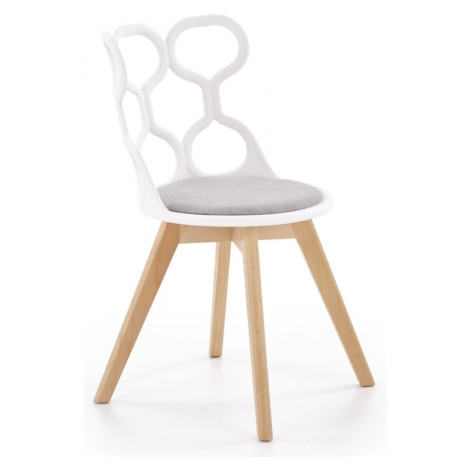 Jídelní židle DORY — látka, masiv, bílá/šedá