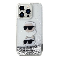 Karl Lagerfeld Liquid Glitter Karl and Choupette Head Zadní Kryt pro iPhone 15 Pro Max Silver