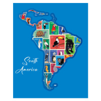 Ilustrace South America Animals Stamp Map, drmakkoy, 30 × 40 cm