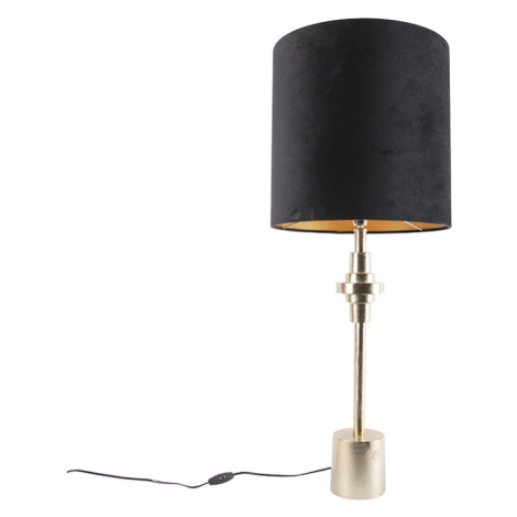Art Deco stolní lampa zlatý sametový odstín černý 40 cm - Diverso QAZQA