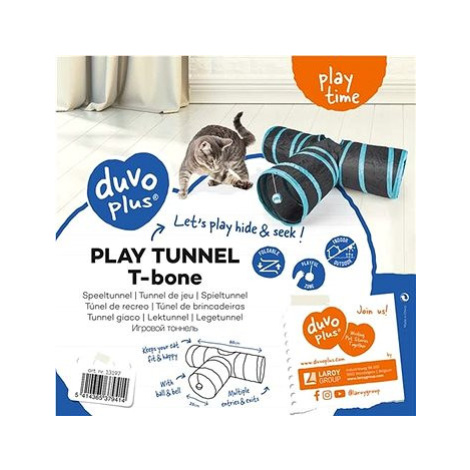 DUVO+ Hrací tunel pro kočky s míčem a zvonkem ve tvaru " T " 80 × 25 cm