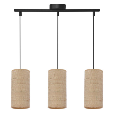 Závěsná lampa Fleri černá 3x60 e27 stínidlo 12x25 béžový ratan CANDELLUX