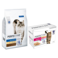 Perfect Fit granule, 7 kg + 48 x 85 g Mixpack kapsičky - 15 % sleva - Indoor 1+ kuřecí 7 kg + Mi