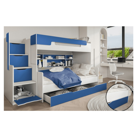 ArtBed Dětská patrová postel HARRY | bílá/modrá