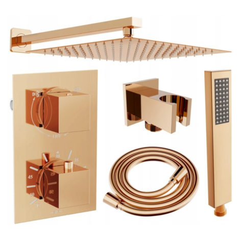 MEXEN/S Cube DR02 podomítkový sprchový SET + slim sprcha 25 cm, růžové zlato 77502DR0225-60