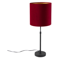 Stolní lampa černá s velurovým odstínem červená se zlatem 25 cm - Parte