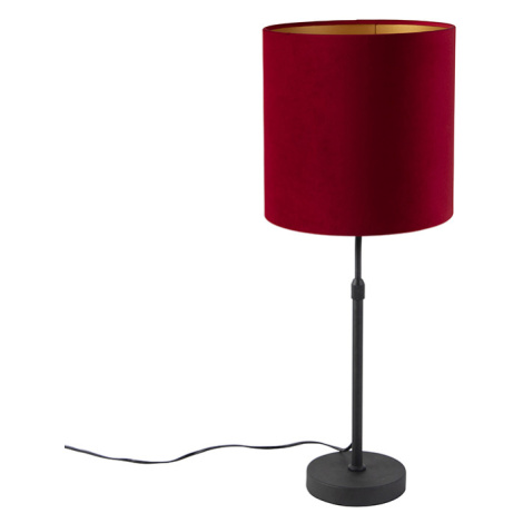 Stolní lampa černá s velurovým odstínem červená se zlatem 25 cm - Parte QAZQA