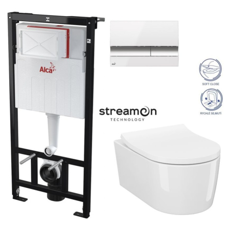 ALCADRAIN Sádromodul předstěnový instalační systém s bílým/ chrom tlačítkem M1720-1 + WC CERSANI