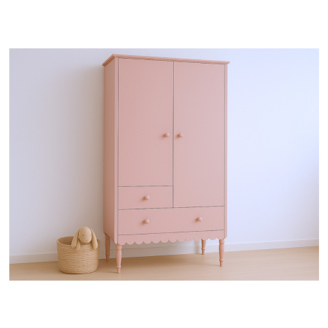 Dětská šatní skříň se šuplíky, šatní tyčí a policemi BABUSHKA korálová