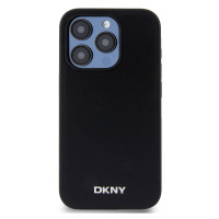 Zadní kryt DKNY PU Leather Silver Metal Logo Magsafe pro Apple iPhone 15 Pro Max, černá